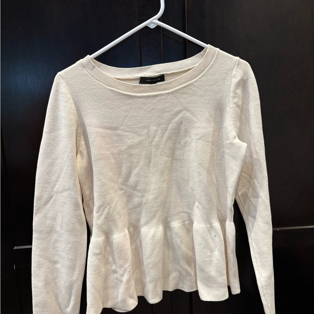 Ann Taylor Cream Peplum Top large